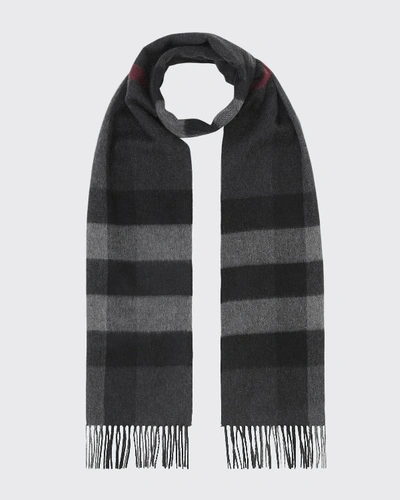 Shop Burberry Men's Half Mega Check Cashmere Scarf In Gray Pattern