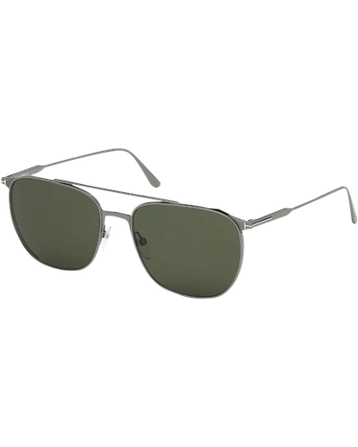 Shop Tom Ford Men's Kip Shiny Ruthenium Aviator Sunglasses In Gray