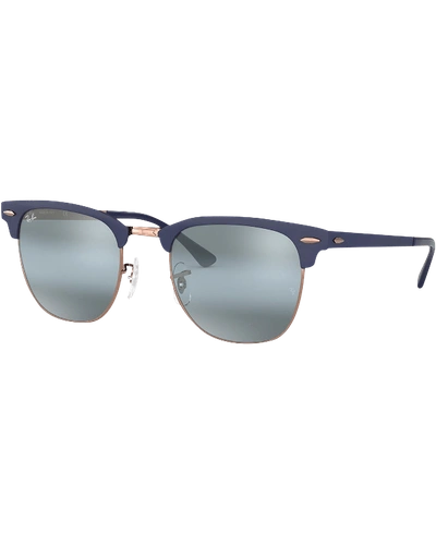 Shop Ray Ban Men's Clubmaster&reg; Metal Mirrored Sunglasses In Dark Blue