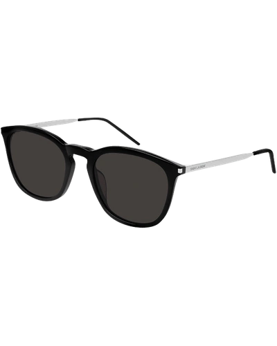 Shop Saint Laurent Men's Square Acetate/metal Sunglasses In Black