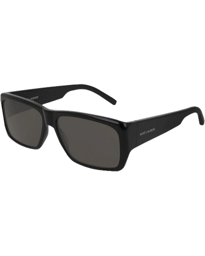 Shop Saint Laurent Unisex Lenny Solid Acetate Rectangle Sunglasses In Black