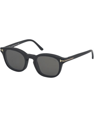 Shop Tom Ford Men's Square Optical Glasses W/ Magnetic Clip-on Sun Lenses In Black