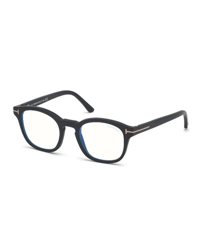 Shop Tom Ford Men's Square Optical Glasses W/ Magnetic Clip-on Sun Lenses In Black