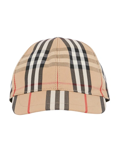 Shop Burberry Kid's Check & Icon Stripe Baseball Cap In Beige