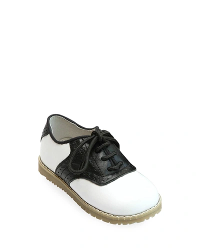 Shop L'amour Shoes Boy's Luke Two-tone Leather Saddle Shoes, Toddler/kids In White/black