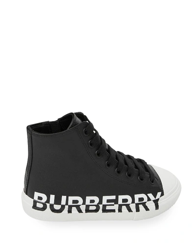Shop Burberry Larkhall Leather High-top Sneaker, Toddler/youth Sizes 10t-4y In Black