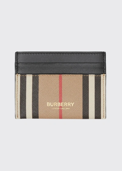 Shop Burberry Sandon Icon Stripe E-canvas Card Case In Brown Pattern
