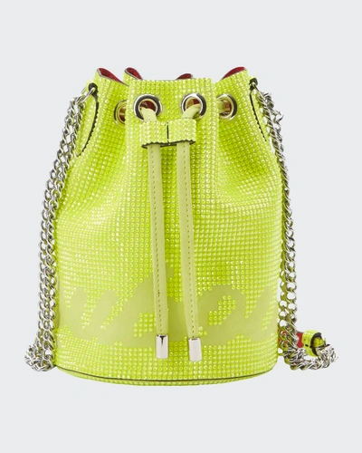 Shop Christian Louboutin Marie Jane Crystal-studded Suede Bucket Bag In Bright Yellow