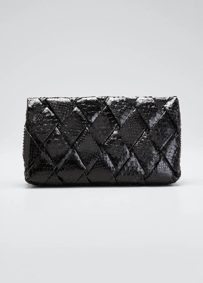 Shop Nancy Gonzalez Large Woven Python Frame Clutch Bag In Black