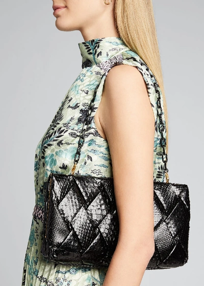 Shop Nancy Gonzalez Large Woven Python Frame Clutch Bag In Black