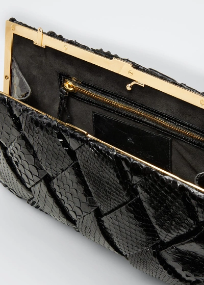 Shop Nancy Gonzalez Large Woven Python Frame Clutch Bag In Black