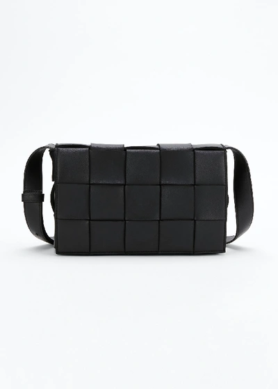 Shop Bottega Veneta Cassette Woven Napa Crossbody Bag In Black/silver
