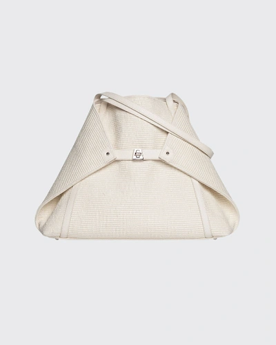 Shop Akris Ai Medium Soft Raffia Fabric Shoulder Tote Bag In Cream