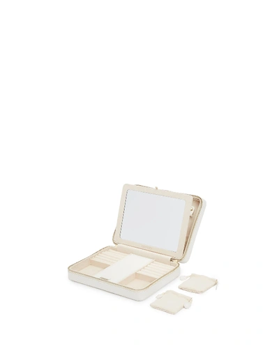 Wolf Designs Maria Large Quilted Zip Jewelry Case In White