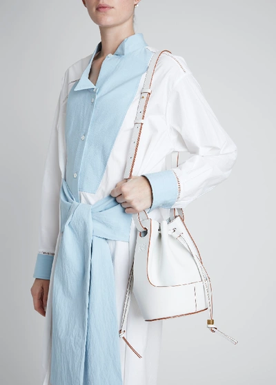 Shop Loewe Balloon Small Leather Bucket Bag In Off White