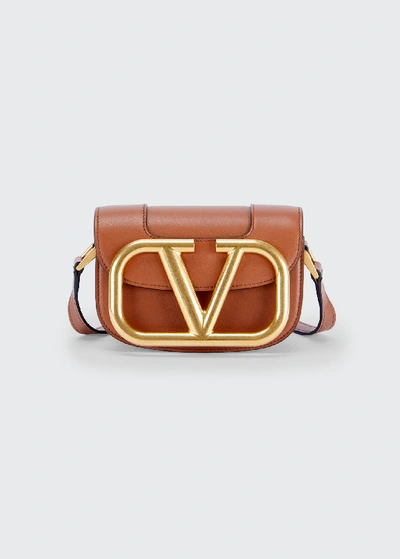 Shop Valentino Supervee Small Leather Shoulder Bag In Saddle