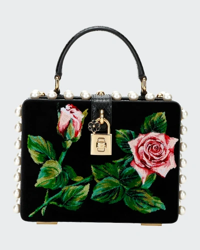 Shop Dolce & Gabbana Tropical Rose Mini Top-handle Bag In Black Pattern