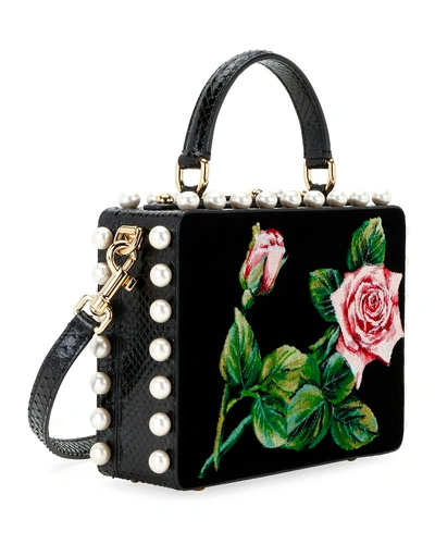 Shop Dolce & Gabbana Tropical Rose Mini Top-handle Bag In Black Pattern