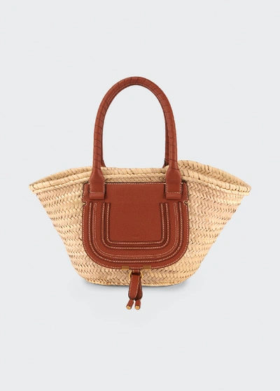 Shop Chloé Marcie Medium Woven Raffia Basket Tote Bag In Tan