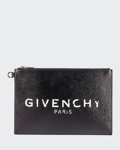 Shop Givenchy Iconic Prints Flat Medium Pouch Clutch Bag In Black