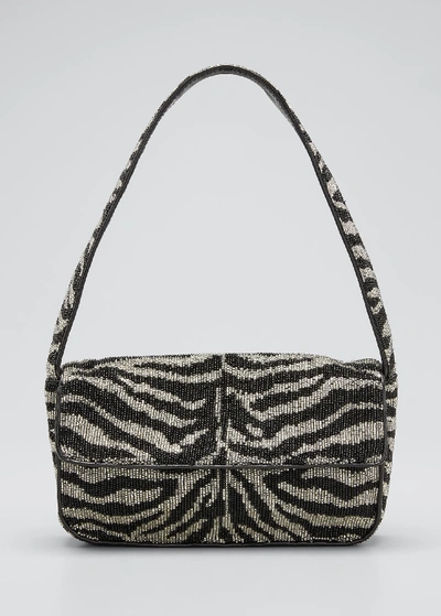 Staud Women's Tommy Zebra-stripe Beaded Shoulder Bag In Black/white