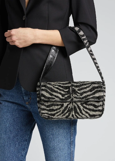 Staud Women's Tommy Zebra-stripe Beaded Shoulder Bag In Black/white