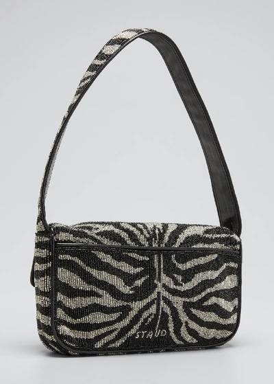 Shop Staud Tommy Two-tone Beaded Shoulder Bag In Black/white