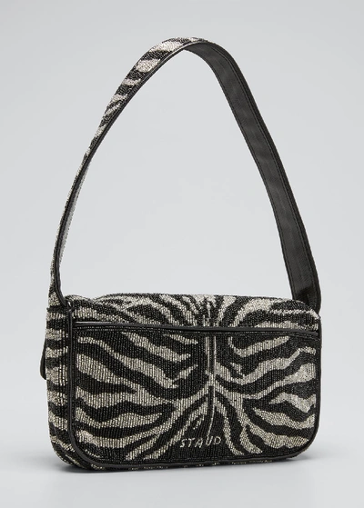 Staud Women's Tommy Zebra-stripe Beaded Shoulder Bag In Black/white