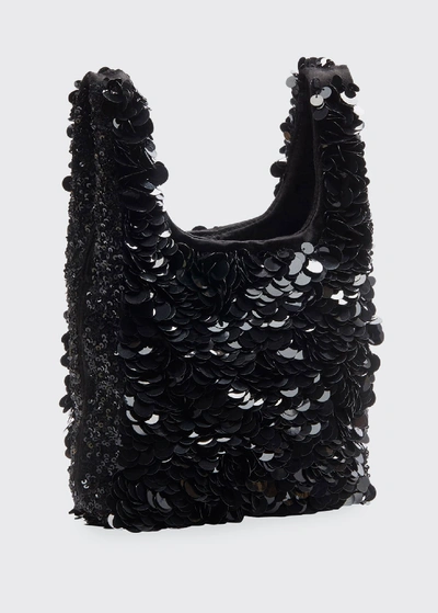Shop Anya Hindmarch Mars Bars Sequined Mini Tote Bag In Black