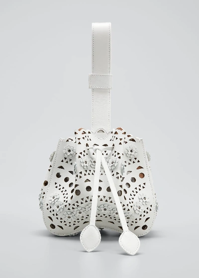 Shop Alaïa Rose Marie Laser-cut Bucket Bag In White