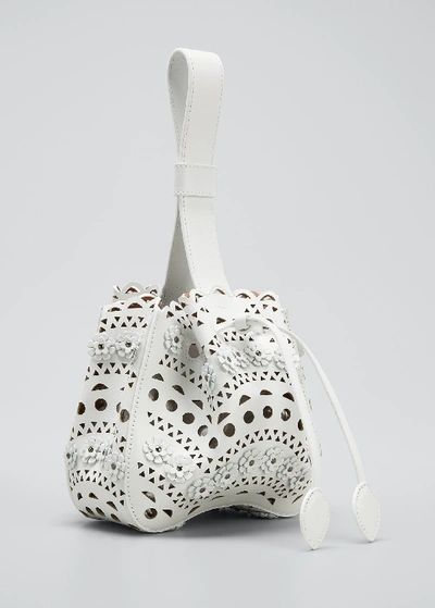 Shop Alaïa Rose Marie Laser-cut Bucket Bag In White