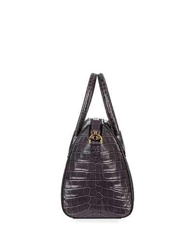 Shop Givenchy Antigona Small Croc-embossed Leather Satchel Bag In Dark Gray