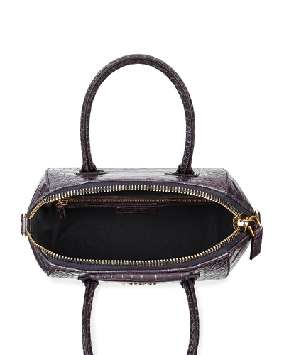 Shop Givenchy Antigona Small Croc-embossed Leather Satchel Bag In Dark Gray