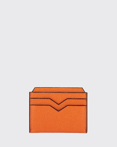 Shop Valextra Saffiano Leather Card Case In Orange