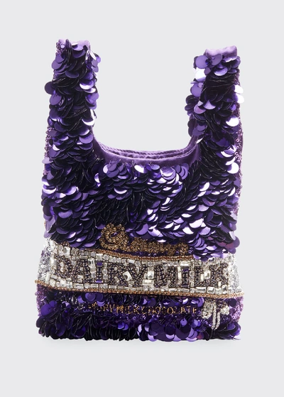 Shop Anya Hindmarch Mini Dairy Milk Sequins Tote Bag In Purple