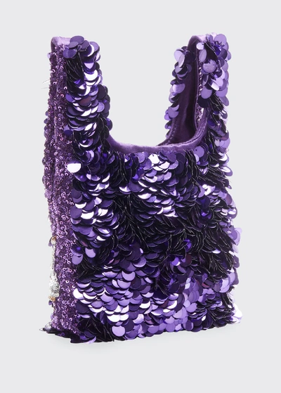 Shop Anya Hindmarch Mini Dairy Milk Sequins Tote Bag In Purple