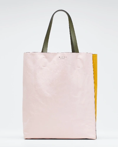 Shop Marni Museo Soft Shopping Tote Bag In Yellow/pink