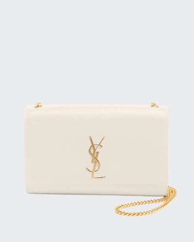 Shop Saint Laurent Kate Medium Ysl Crossbody Bag In Grained Leather In White