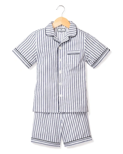 Shop Petite Plume Kid's French Ticking Striped Pajama Set W/ Contrast Piping In Navy Stripes