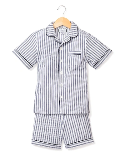 Petite Plume Kid's French Ticking Striped Pajama Set W/ Contrast Piping In Navy Stripes