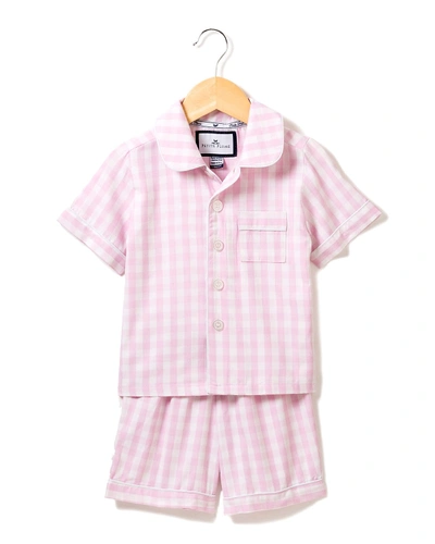 Shop Petite Plume Kid's Gingham Pajama Set W/ Contrast Piping In Pink Gingham