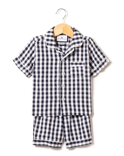 Shop Petite Plume Kid's Gingham Twill Pajama Set W/ Contrast Piping In Navy Gingham