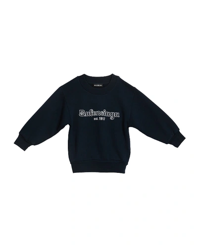 Shop Balenciaga Kid's Logo Embroidered Sweatshirt In Navy