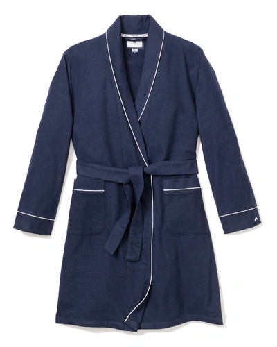 Shop Petite Plume Flannel Contrast-piping Robe In Navy