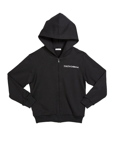 Shop Dolce & Gabbana Kid's Hooded Zip-up Logo Jacket In Black