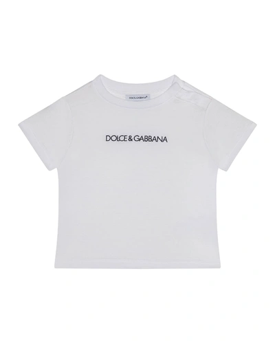 Shop Dolce & Gabbana Boy's Logo Embroidered Short-sleeve Tee In White