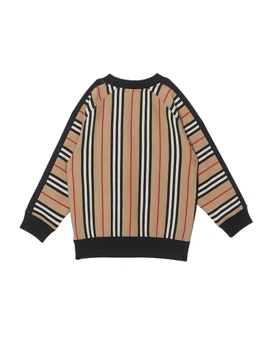 Shop Burberry Boy's Lance Icon Stripe Terry Sweatshirt In Beige