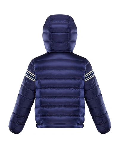 Shop Moncler Boy's Renald Logo Tape Bomber Jacket In Dark Blue