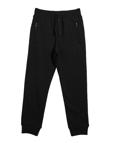 Shop Dolce & Gabbana Boy's Zip Pockets Jogger Sweatpants In Black