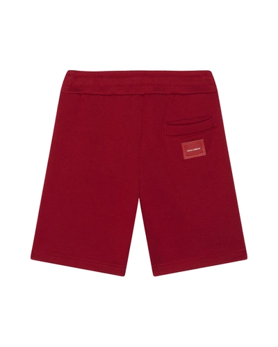 Shop Dolce & Gabbana Boy's Jersey Shorts W/ Logo Patch In Dark Red